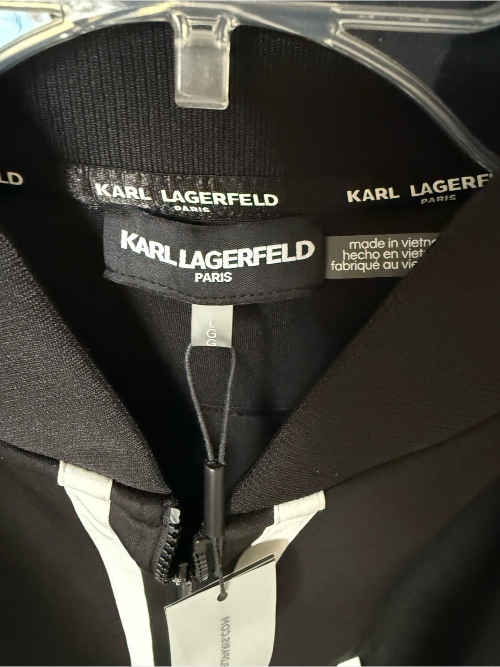 NWT Karl Lagerfeld Paris Logo Block Letter Track Jacket Large Black Bomber - Picture 6 of 10